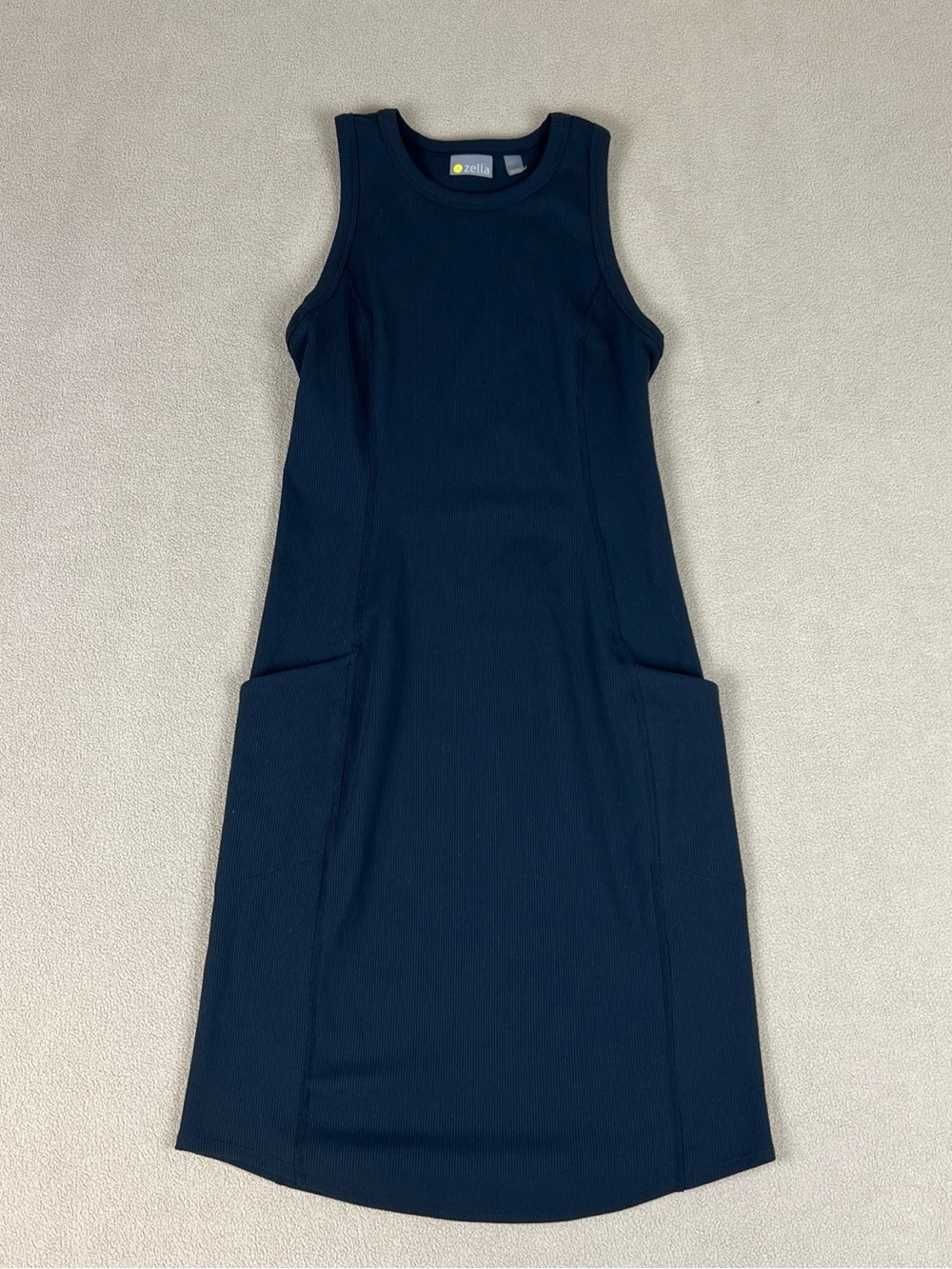 Zella Sleeveless Shirt Dress, Black. Ribbed. Polyester, Spandex. Women's Sz XXS